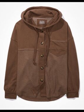American eagle big hug Button-Front Hooded Sweatshirt Jacket - Brown